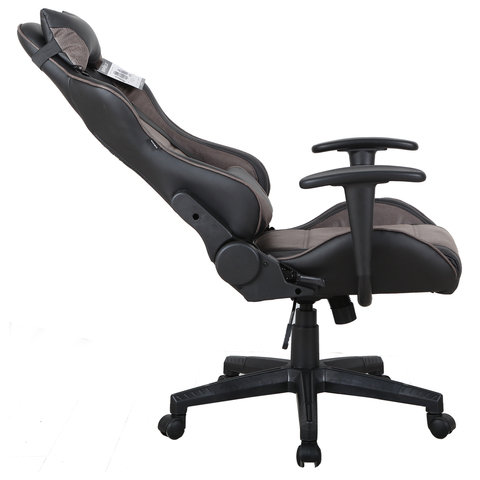 Кресло компьютерное "GT Racer GM-100", две подушки, ткань, экокожа, черное/коричневое