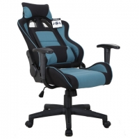 Кресло компьютерное "GT Racer GM-100", две подушки, ткань, черное/голубое
