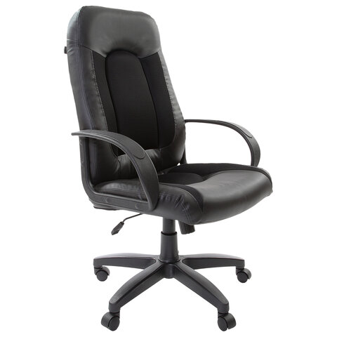 Кресло офисное "Strike EX-525", экокожа черная, ткань черная, TW