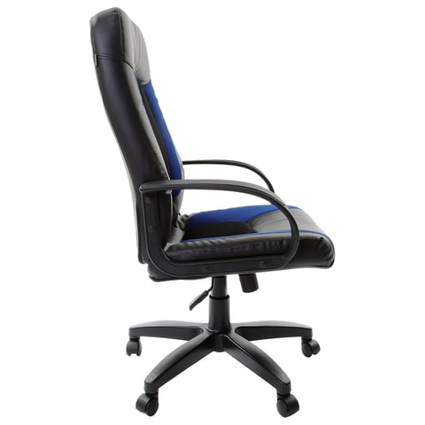 Кресло офисное "Strike EX-525", экокожа черная, ткань черная/синяя, TW