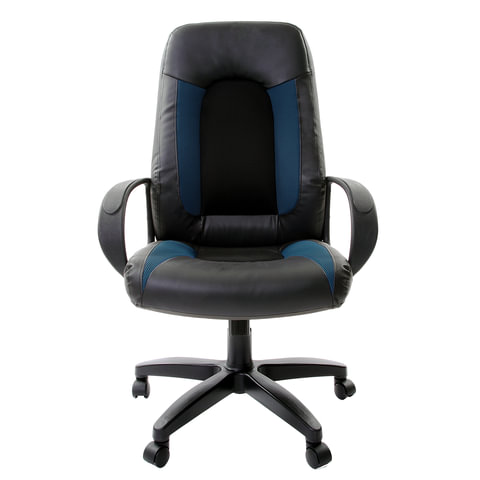 Кресло офисное"Strike EX-525", экокожа черная/синяя, ткань серая, TW