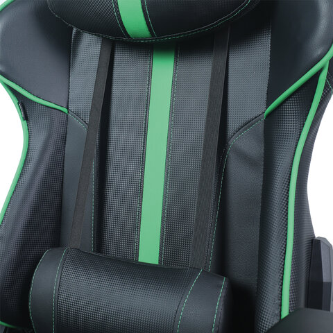 Кресло компьютерное "GT Carbon GM-120", две подушки, экокожа, черное/зеленое
