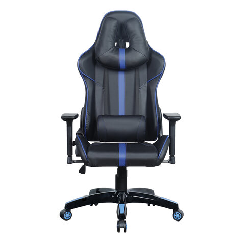 Кресло компьютерное "GT Carbon GM-120", две подушки, экокожа, черное/синее