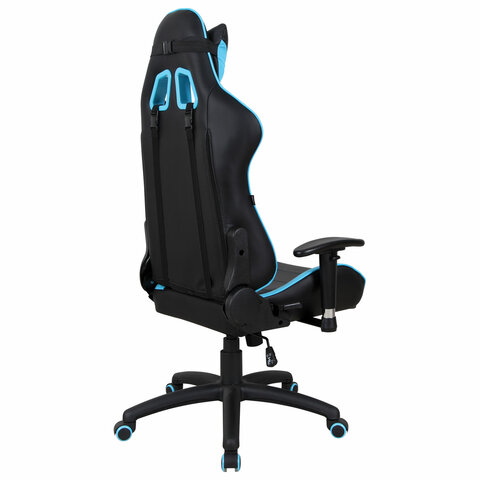 Кресло компьютерное "GT Master GM-110", две подушки, экокожа, черное/голубое