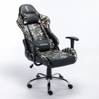 Кресло компьютерное "Military GM-140", две подушки, экокожа, черное с рисунком милитари