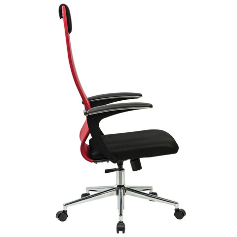 Кресло офисное PREMIUM "Ultimate EX-801" хром, плотная двойная сетка Х2, черное/красное