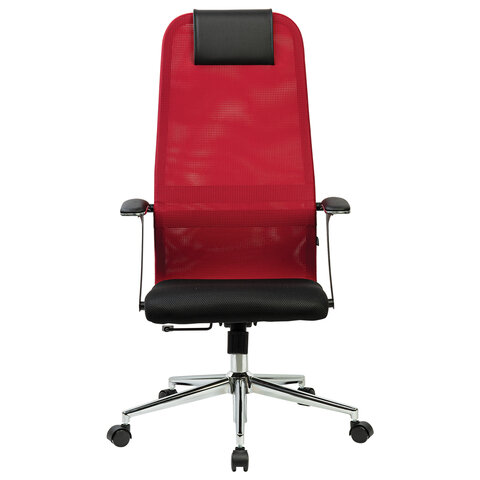 Кресло офисное PREMIUM "Ultimate EX-801" хром, плотная двойная сетка Х2, черное/красное
