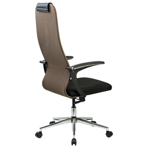 Кресло PREMIUM "Ultimate EX-801" хром, плотная двойная сетка Х2, черное/коричневое