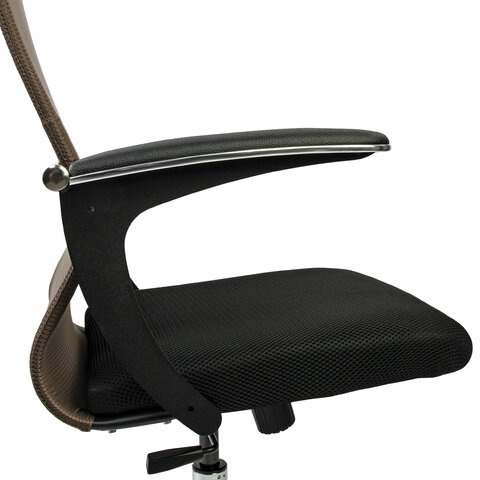 Кресло PREMIUM "Ultimate EX-801" хром, плотная двойная сетка Х2, черное/коричневое