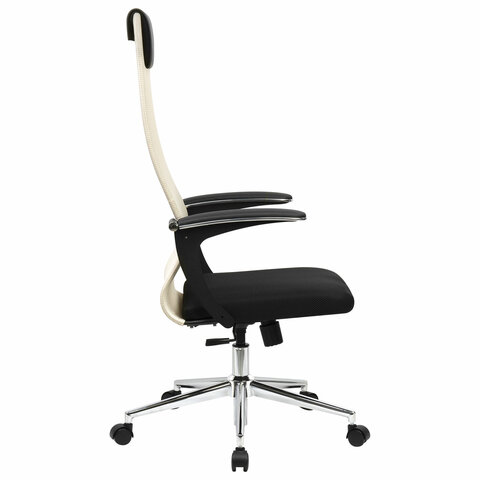 Кресло офисное PREMIUM "Ultimate EX-801" хром, плотная двойная сетка Х2, черное/бежевое