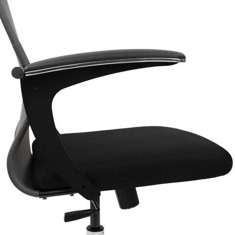 Кресло офисное PREMIUM "Ultimate EX-801" хром, плотная двойная сетка Х2, черное/серое