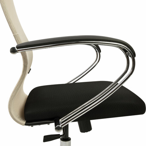Кресло офисное PREMIUM "Ultimate EX-800" хром, плотная двойная сетка Х2, черное/бежевое
