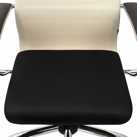Кресло офисное PREMIUM "Ultimate EX-800" хром, плотная двойная сетка Х2, черное/бежевое