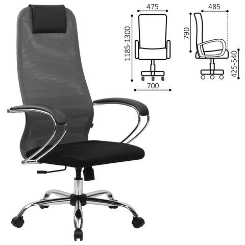 Кресло офисное PREMIUM "Ultimate EX-800" хром, плотная двойная сетка Х2, черное/серое