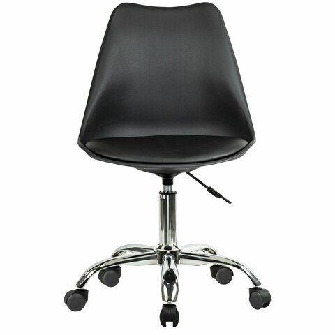 Кресло стул BRABIX "Eames MG-310 CH", хром, пластик черный, экокожа черная