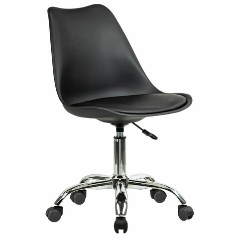 Кресло стул BRABIX "Eames MG-310 CH", хром, пластик черный, экокожа черная