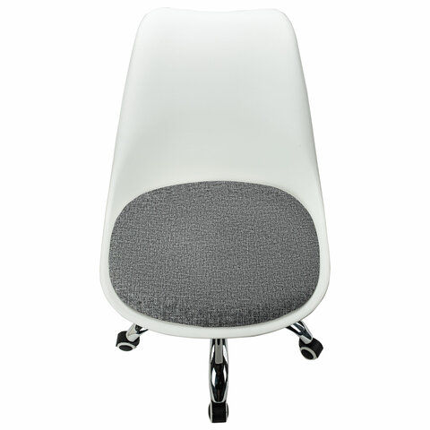 Кресло стул BRABIX "Eames MG-310 CH", хром, пластик белый, ткань серая
