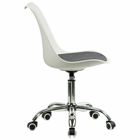 Кресло стул BRABIX "Eames MG-310 CH", хром, пластик белый, ткань серая