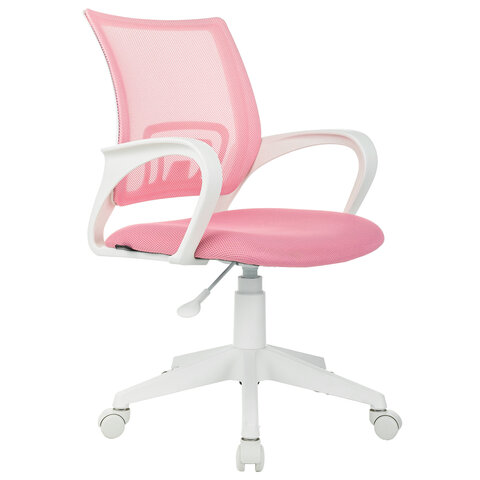 Кресло BRABIX "Fly MG-396W", с подлокотниками, пластик белый, сетка, розовое