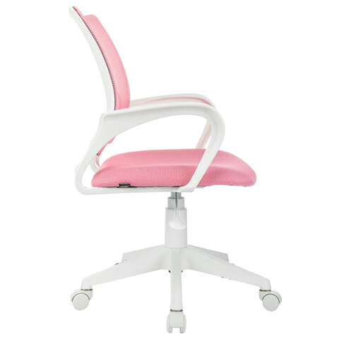 Кресло BRABIX "Fly MG-396W", с подлокотниками, пластик белый, сетка, розовое