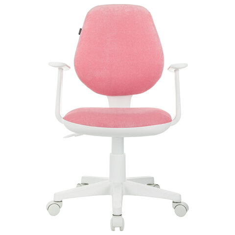 Кресло детское BRABIX "Fancy MG-201W", с подлокотниками, пластик белый, ткань вельветовая, розовое