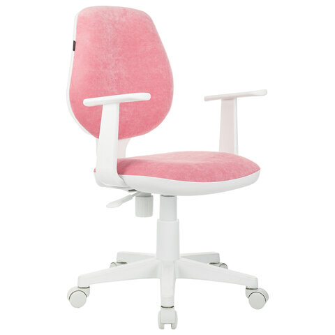 Кресло детское BRABIX "Fancy MG-201W", с подлокотниками, пластик белый, ткань вельветовая, розовое