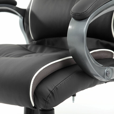 Кресло офисное PREMIUM "Strong HD-009", НАГРУЗКА до 200 кг, экокожа черная, ткань серая