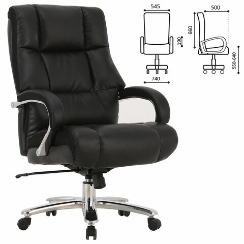 Кресло офисное PREMIUM "Bomer HD-007", НАГРУЗКА до 250 кг, рециклированная кожа, хром, черное