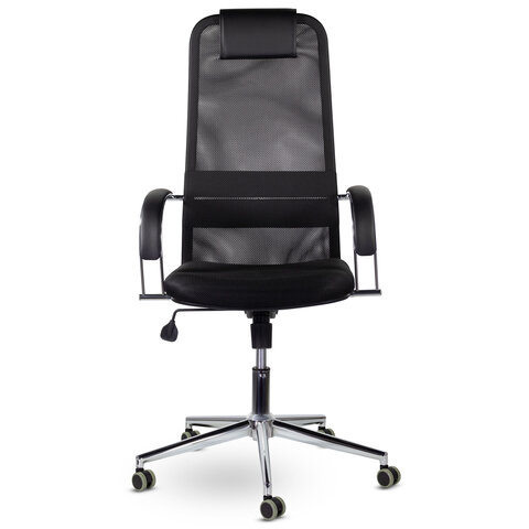 Кресло офисное "Pilot EX-610 CH" premium, хром, ткань-сетка, черное