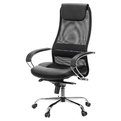Кресло офисное PREMIUM "Stalker EX-609 PRO", хром, мультиблок, ткань-сетка/экокожа, черное