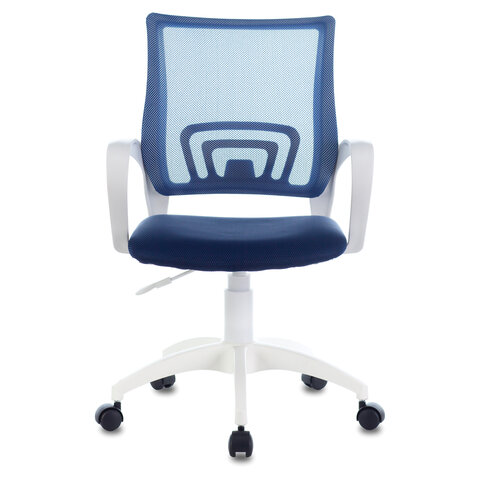 Кресло "Fly MG-396W", с подлокотниками, пластик белый, сетка, темно-синее