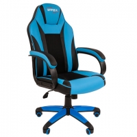 Кресло компьютерное "Tanto GM-171", ткань TW/экокожа, черное/голубое