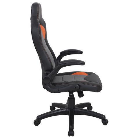 Кресло компьютерное "Skill GM-005", откидные подлокотники, экокожа, черное/оранж