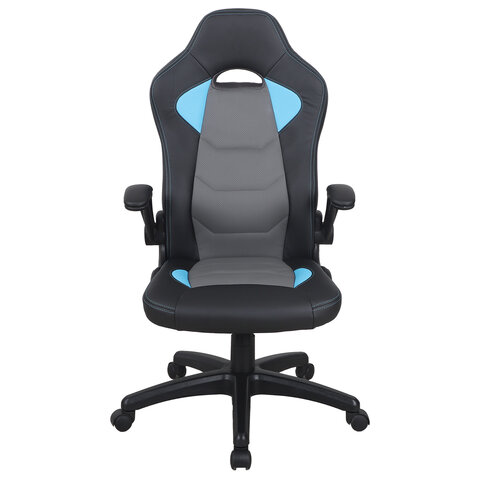 Кресло компьютерное "Skill GM-005", откидные подлокотники, экокожа, черное/голубое