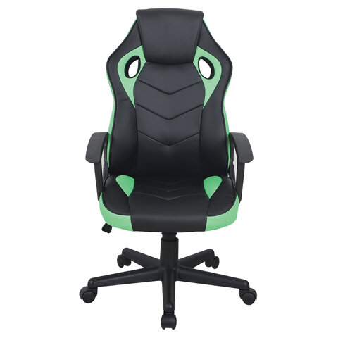 Кресло компьютерное "Fighter GM-008", экокожа, черное/зеленое