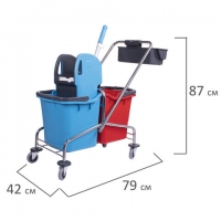 Тележка уборочная, 2 съемных ведра по 25 л, механический отжим, корзина