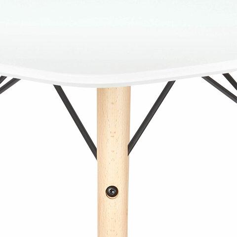 Стол обеденный "Eames T-01", круглый диаметр 80 см, опоры дерево, пластик белый