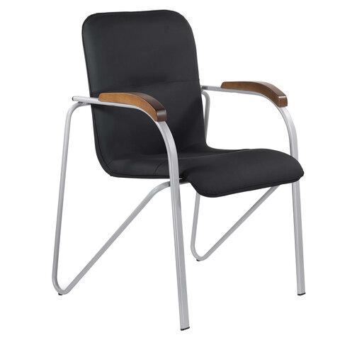 Кресло для приемных и переговорных "Samba CF-104", серый, орех (D-8), к/з черный