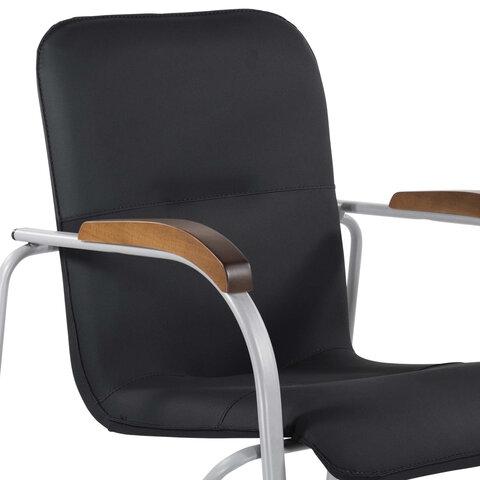 Кресло для приемных и переговорных "Samba CF-104", серый, орех (D-8), к/з черный
