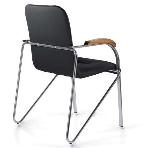 Кресло для приемных и переговорных "Samba CF-103", хром, орех (D-8), к/з черный