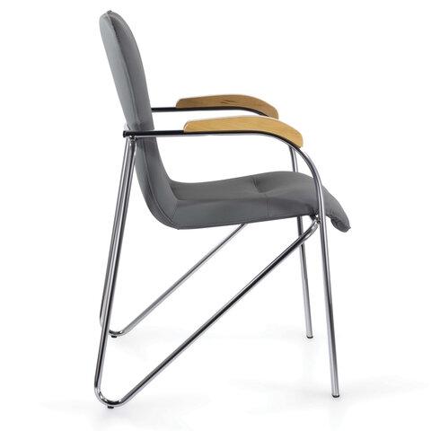 Кресло для приемных и переговорных "Samba CF-103", хром, бук (D-1), к/з серый