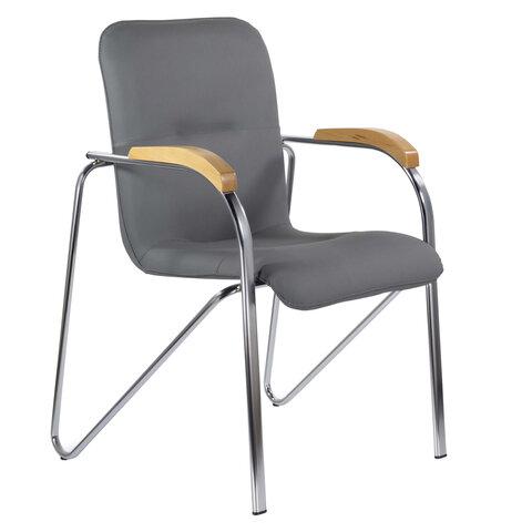 Кресло для приемных и переговорных "Samba CF-103", хром, бук (D-1), к/з серый