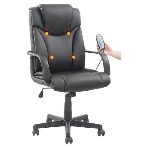 Кресло офисное "Relax MS-001", 4 массажных модуля, экокожа, черное